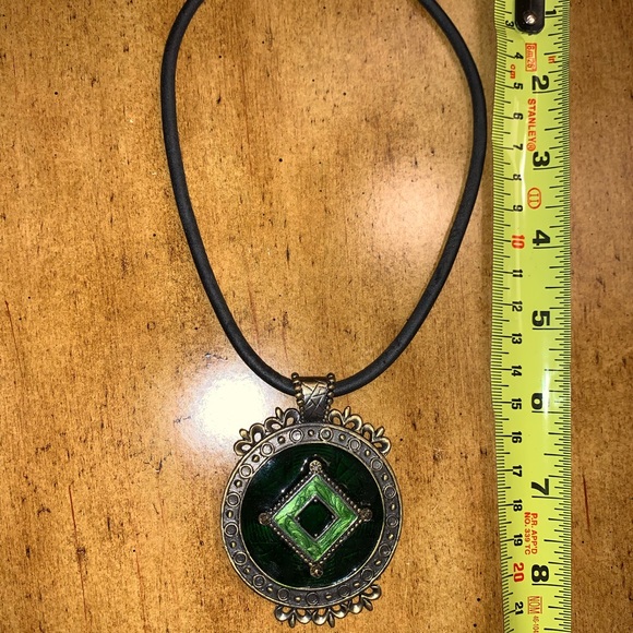 Two Tone Emerald Green Enamel Talisman/BOHO CHIC Pendent - Picture 2 of 5